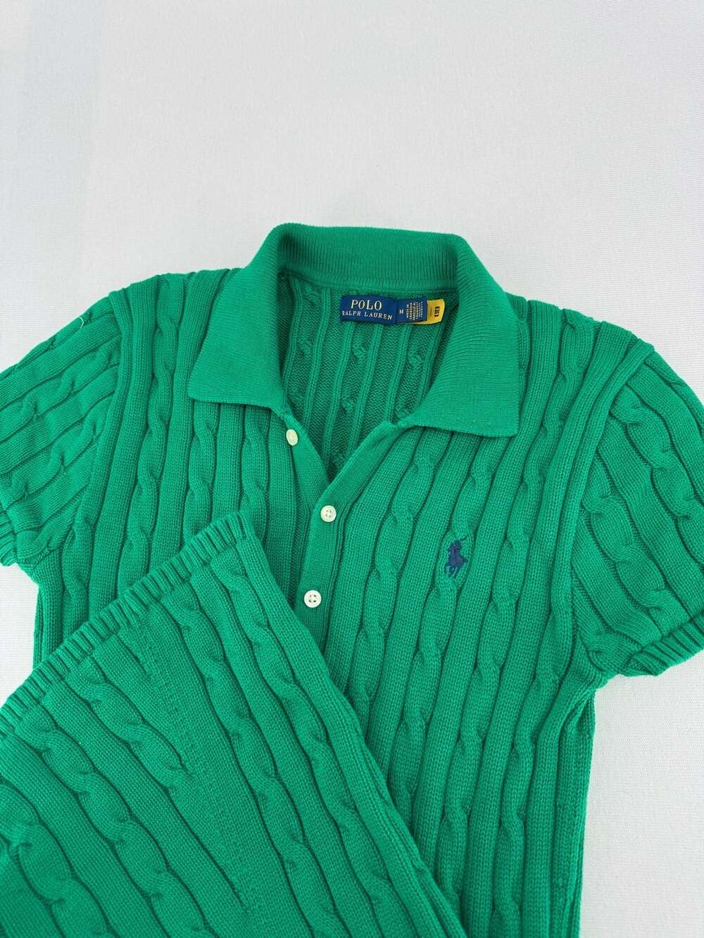 Polo Ralph Lauren Cable-Knit Cotton Polo Dress Green Size M